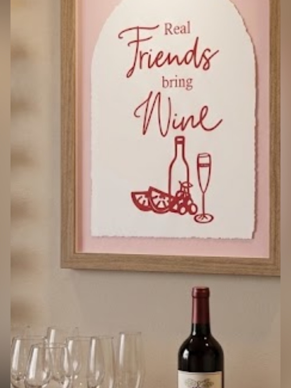 Real Friends Bring Wine Wall Art - Pink & Red